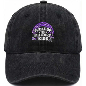 Purple Up For Military Kids Washed Cotton Baseball Cap Cute Dino Dinosaur Proud Military Child Rainbow TS10 Washed Cap Universal Fit Black Print Your Wear