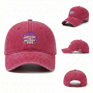 Purple Up For Military Kids Washed Cotton Baseball Cap Cute Dino Dinosaur Proud Military Child Rainbow TS10 Washed Cap Universal Fit Red Print Your Wear