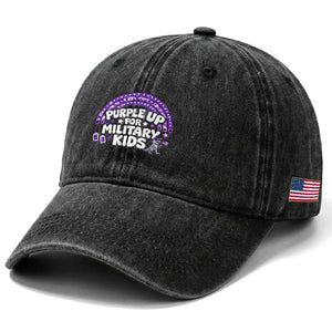 Purple Up For Military Kids Washed Cotton Baseball Cap Cute Dino Dinosaur Proud Military Child Rainbow TS10 Print Your Wear