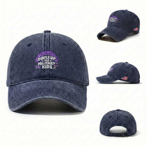 Purple Up For Military Kids Washed Cotton Baseball Cap Cute Dino Dinosaur Proud Military Child Rainbow TS10 Washed Cap Universal Fit Navy Print Your Wear