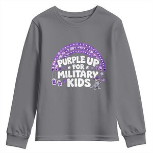 Purple Up For Military Kids Youth Sweatshirt Cute Dino Dinosaur Proud Military Child Rainbow TS10 Charcoal Print Your Wear