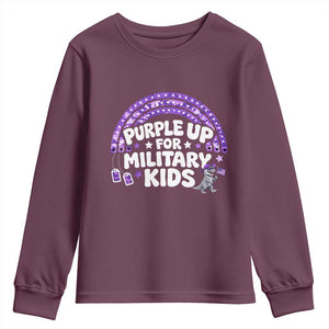 Purple Up For Military Kids Youth Sweatshirt Cute Dino Dinosaur Proud Military Child Rainbow TS10 Maroon Print Your Wear