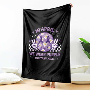 Proud Military Kids Throw Blanket Groovy Smile Face In April We Wear Purple Military Child Month TS10 Print Your Wear