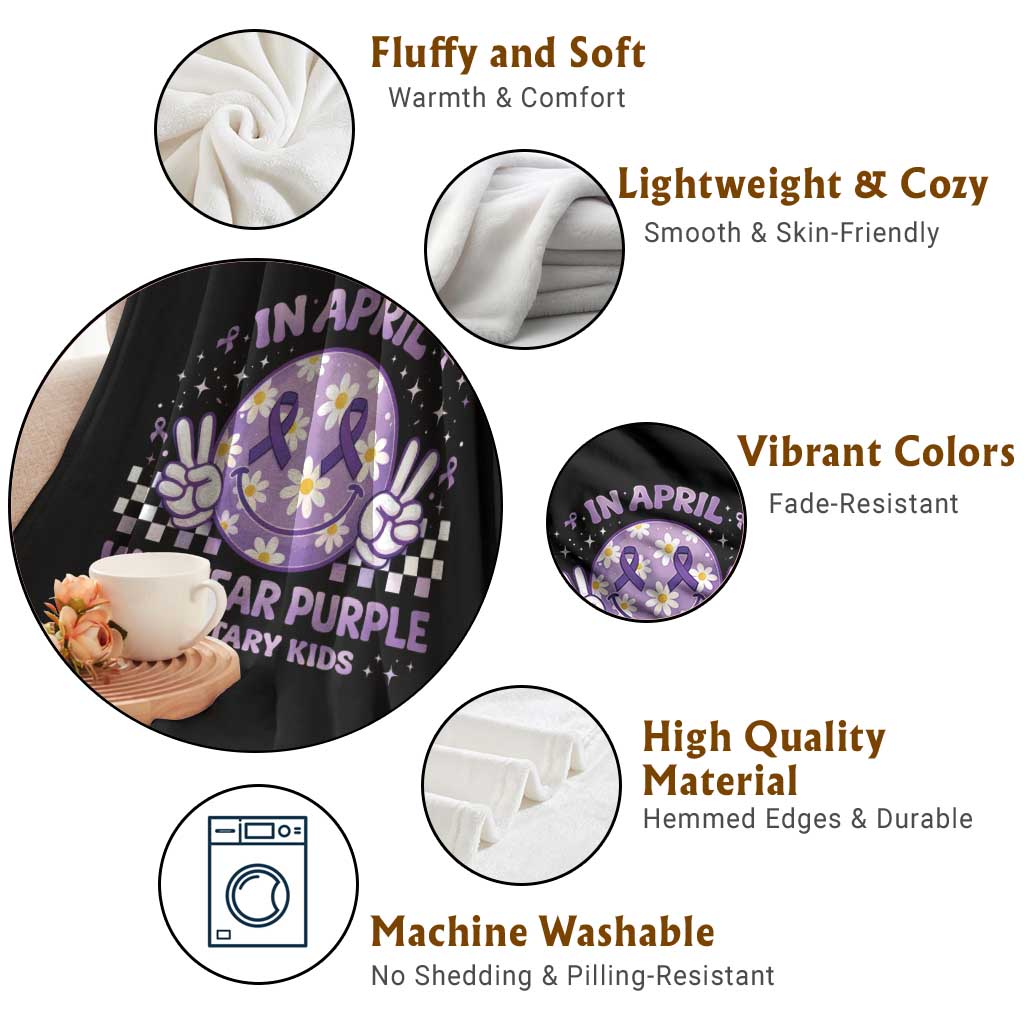 Proud Military Kids Throw Blanket Groovy Smile Face In April We Wear Purple Military Child Month TS10 Print Your Wear