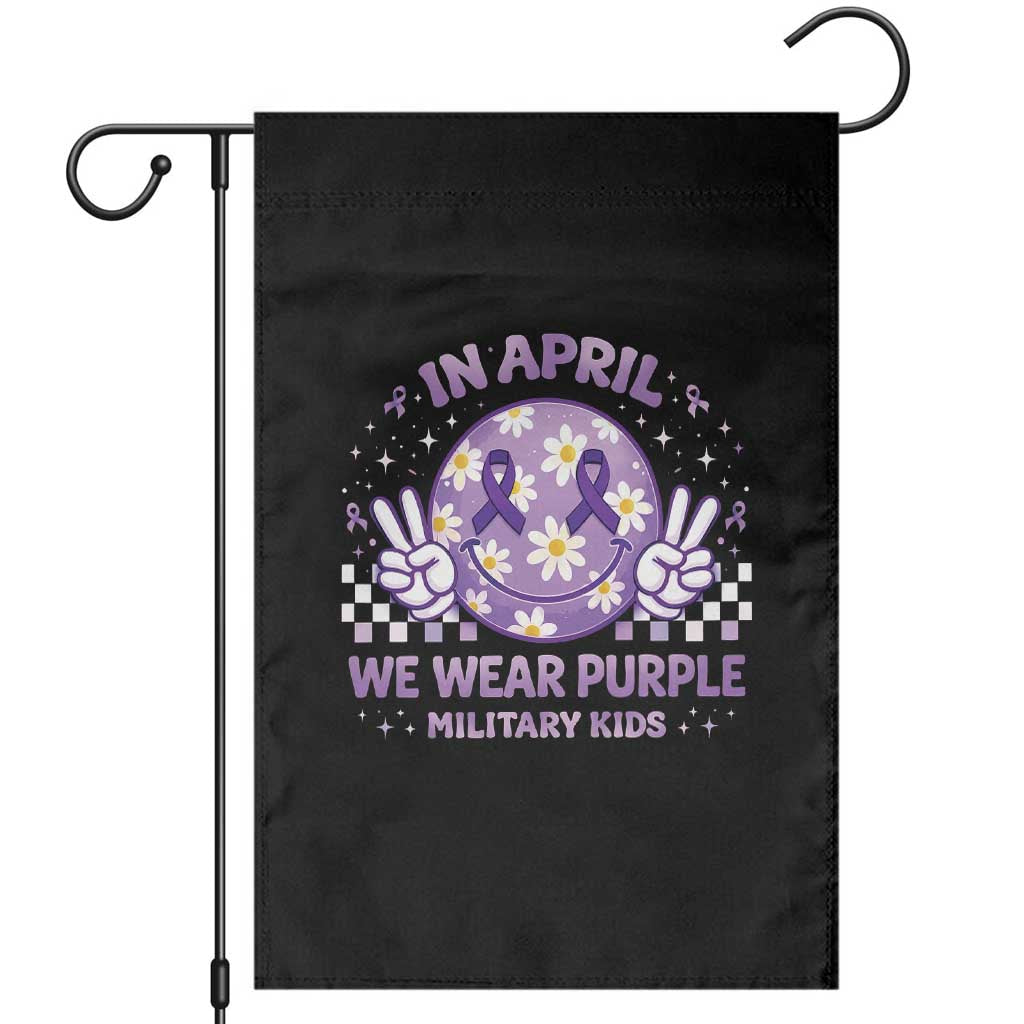 Proud Military Kids Garden Flag Groovy Smile Face In April We Wear Purple Military Child Month TS10 Black Print Your Wear