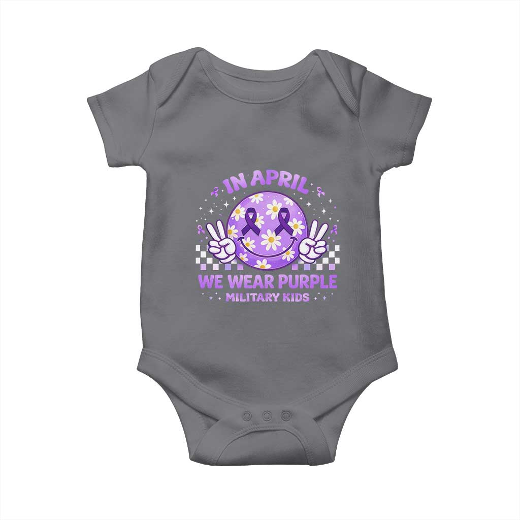Proud Military Kids Baby Onesie Groovy Smile Face In April We Wear Purple Military Child Month TS10 Charcoal Print Your Wear