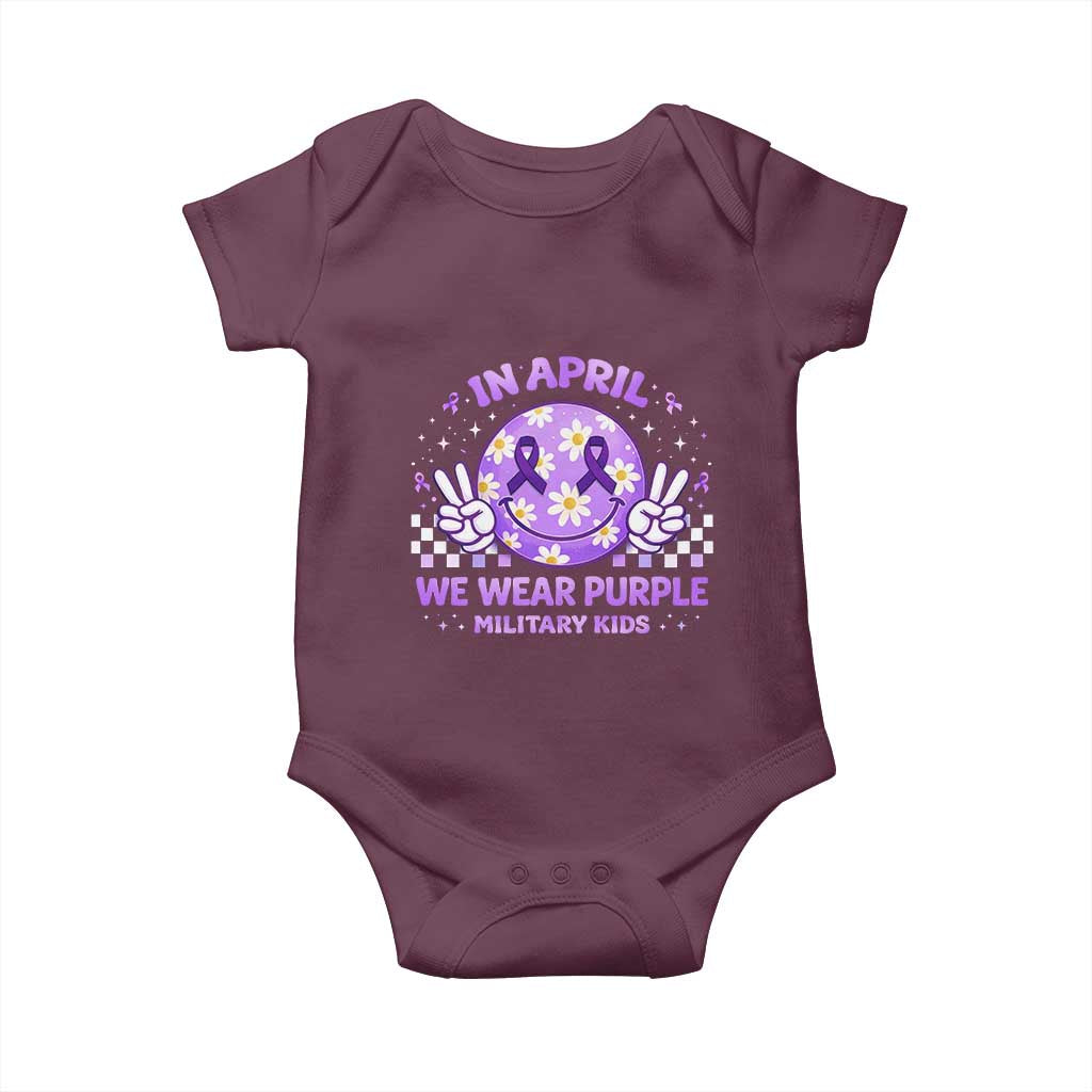 Proud Military Kids Baby Onesie Groovy Smile Face In April We Wear Purple Military Child Month TS10 Maroon Print Your Wear