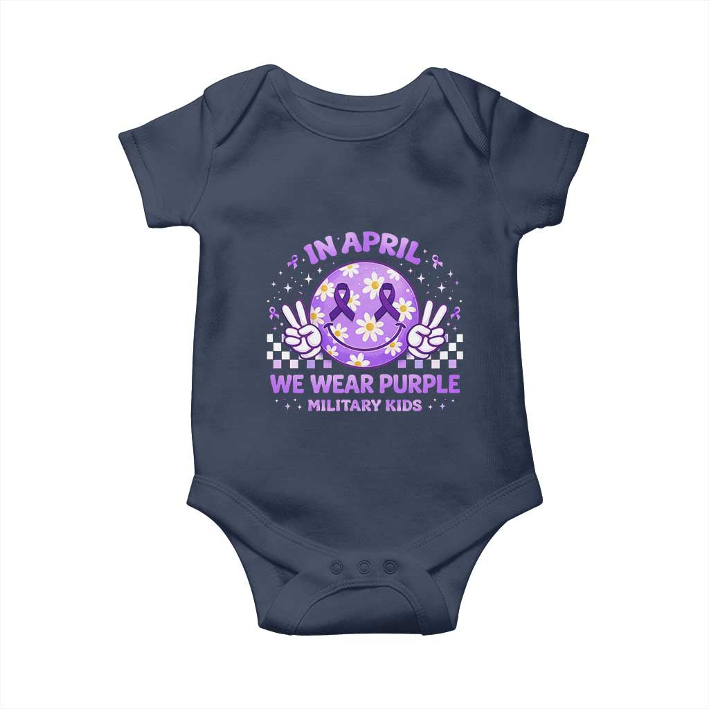 Proud Military Kids Baby Onesie Groovy Smile Face In April We Wear Purple Military Child Month TS10 Navy Print Your Wear