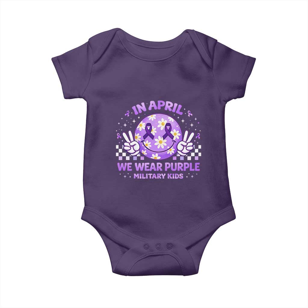 Proud Military Kids Baby Onesie Groovy Smile Face In April We Wear Purple Military Child Month TS10 Purple Print Your Wear