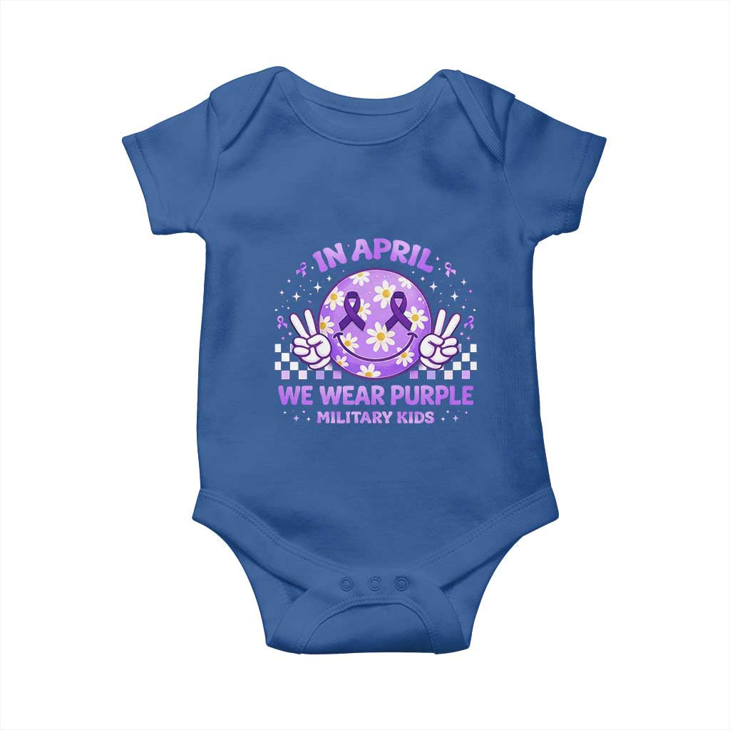 Proud Military Kids Baby Onesie Groovy Smile Face In April We Wear Purple Military Child Month TS10 Royal Blue Print Your Wear