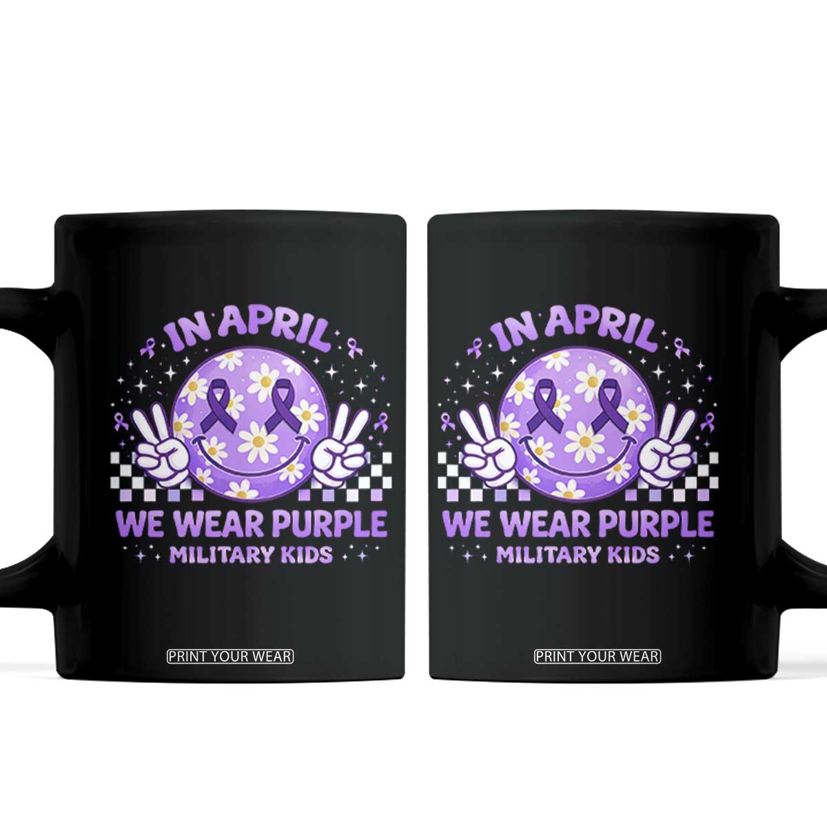 Proud Military Kids Coffee Mug Groovy Smile Face In April We Wear Purple Military Child Month TS10 Black Print Your Wear