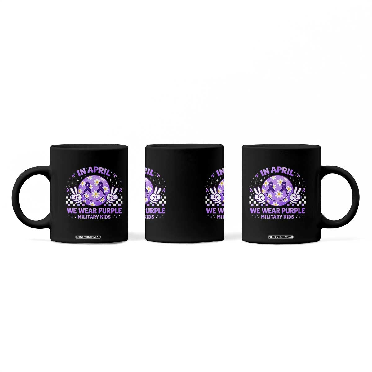 Proud Military Kids Coffee Mug Groovy Smile Face In April We Wear Purple Military Child Month TS10 Print Your Wear