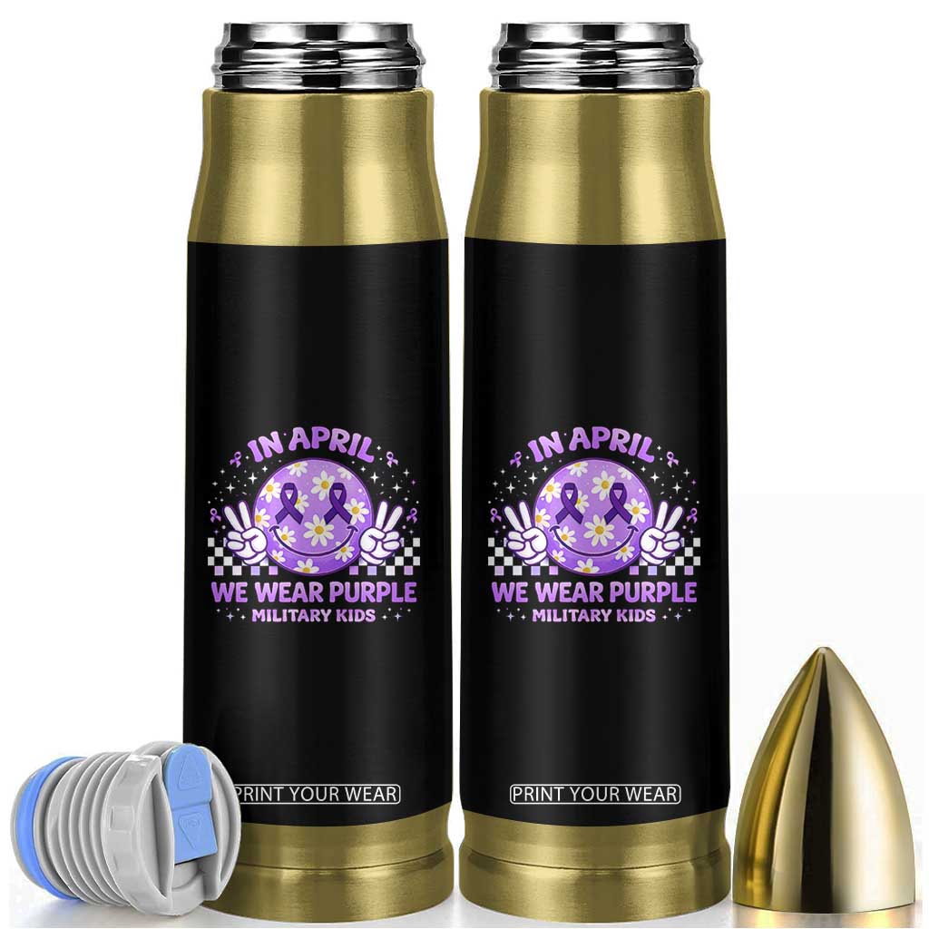 Proud Military Kids Bullet Tumbler Groovy Smile Face In April We Wear Purple Military Child Month TS10 Black Print Your Wear