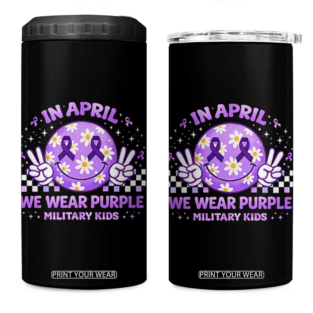 Proud Military Kids 4 in 1 Can Cooler Tumbler Groovy Smile Face In April We Wear Purple Military Child Month TS10 One Size: 16 oz Black Print Your Wear