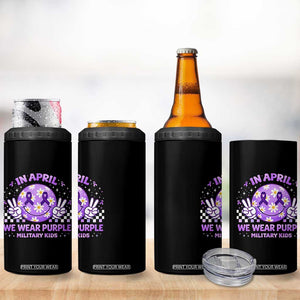 Proud Military Kids 4 in 1 Can Cooler Tumbler Groovy Smile Face In April We Wear Purple Military Child Month TS10 Print Your Wear