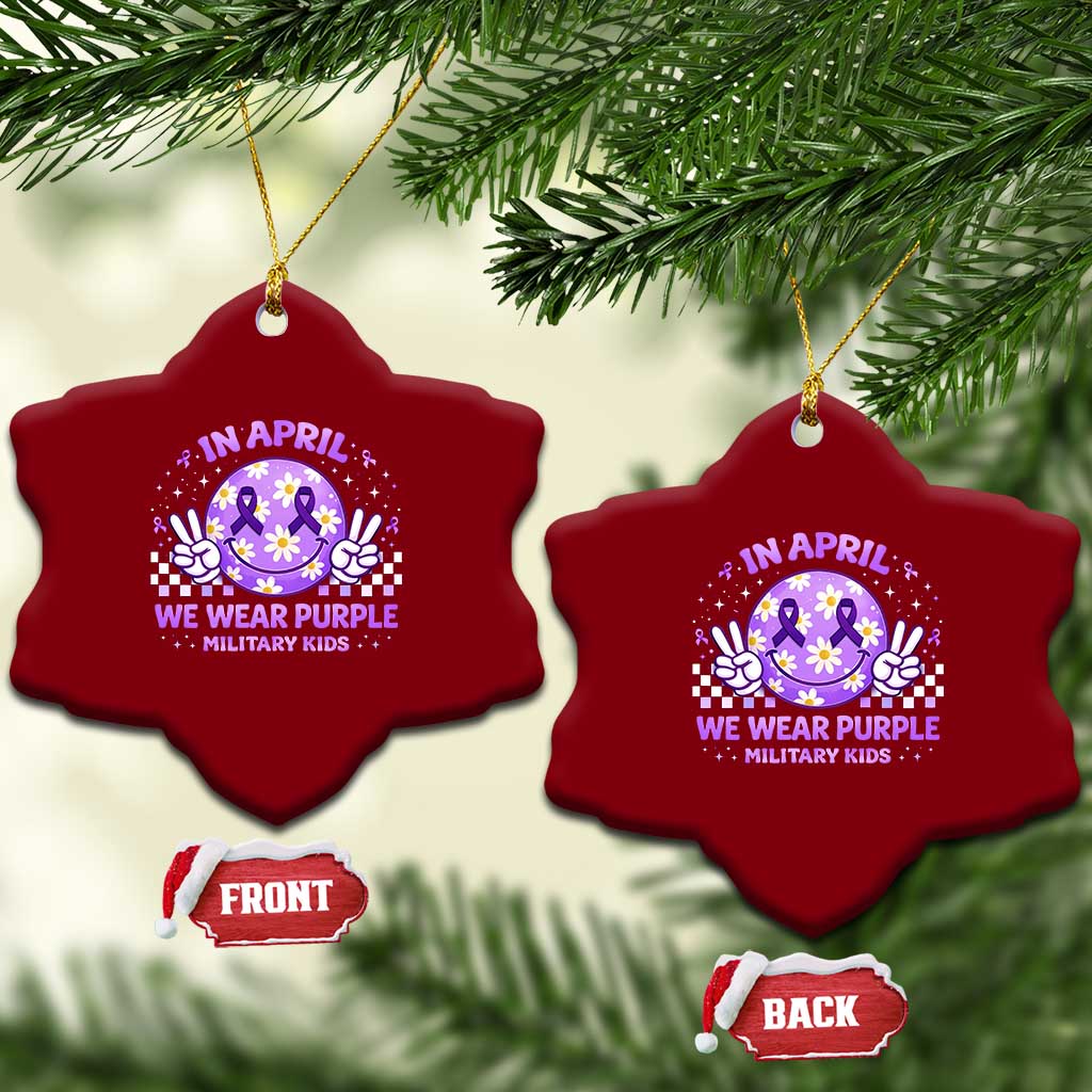 Proud Military Kids Ceramic Ornament Groovy Smile Face In April We Wear Purple Military Child Month TS10 Print Your Wear
