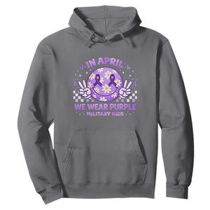 Proud Military Kids Hoodie Groovy Smile Face In April We Wear Purple Military Child Month TS10 Charcoal Print Your Wear