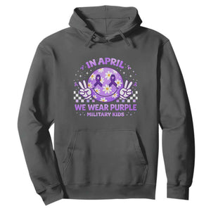 Proud Military Kids Hoodie Groovy Smile Face In April We Wear Purple Military Child Month TS10 Dark Heather Print Your Wear