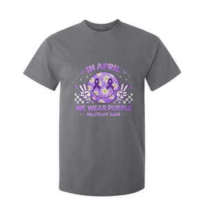 Proud Military Kids T Shirt For Kid Groovy Smile Face In April We Wear Purple Military Child Month TS10 Charcoal Print Your Wear