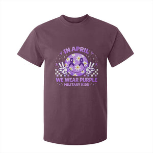 Proud Military Kids T Shirt For Kid Groovy Smile Face In April We Wear Purple Military Child Month TS10 Maroon Print Your Wear