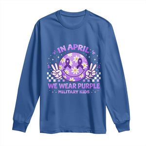 Proud Military Kids Long Sleeve Shirt Groovy Smile Face In April We Wear Purple Military Child Month TS10 Royal Blue Print Your Wear