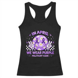 Proud Military Kids Racerback Tank Top Groovy Smile Face In April We Wear Purple Military Child Month TS10 Black Print Your Wear