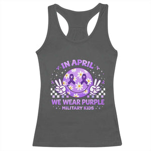 Proud Military Kids Racerback Tank Top Groovy Smile Face In April We Wear Purple Military Child Month TS10 Dark Heather Print Your Wear