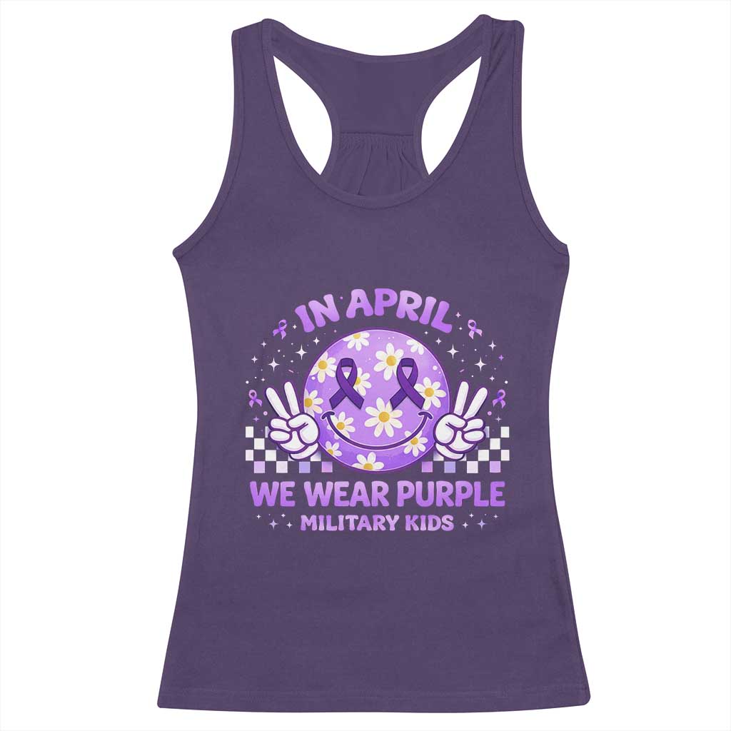 Proud Military Kids Racerback Tank Top Groovy Smile Face In April We Wear Purple Military Child Month TS10 Purple Print Your Wear