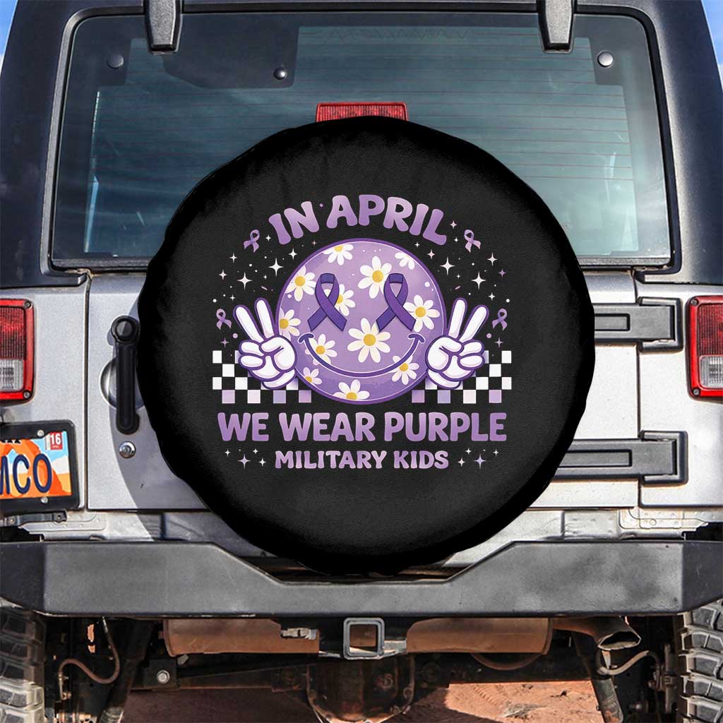 Proud Military Kids Spare Tire Cover Groovy Smile Face In April We Wear Purple Military Child Month TS10 No hole Black Print Your Wear