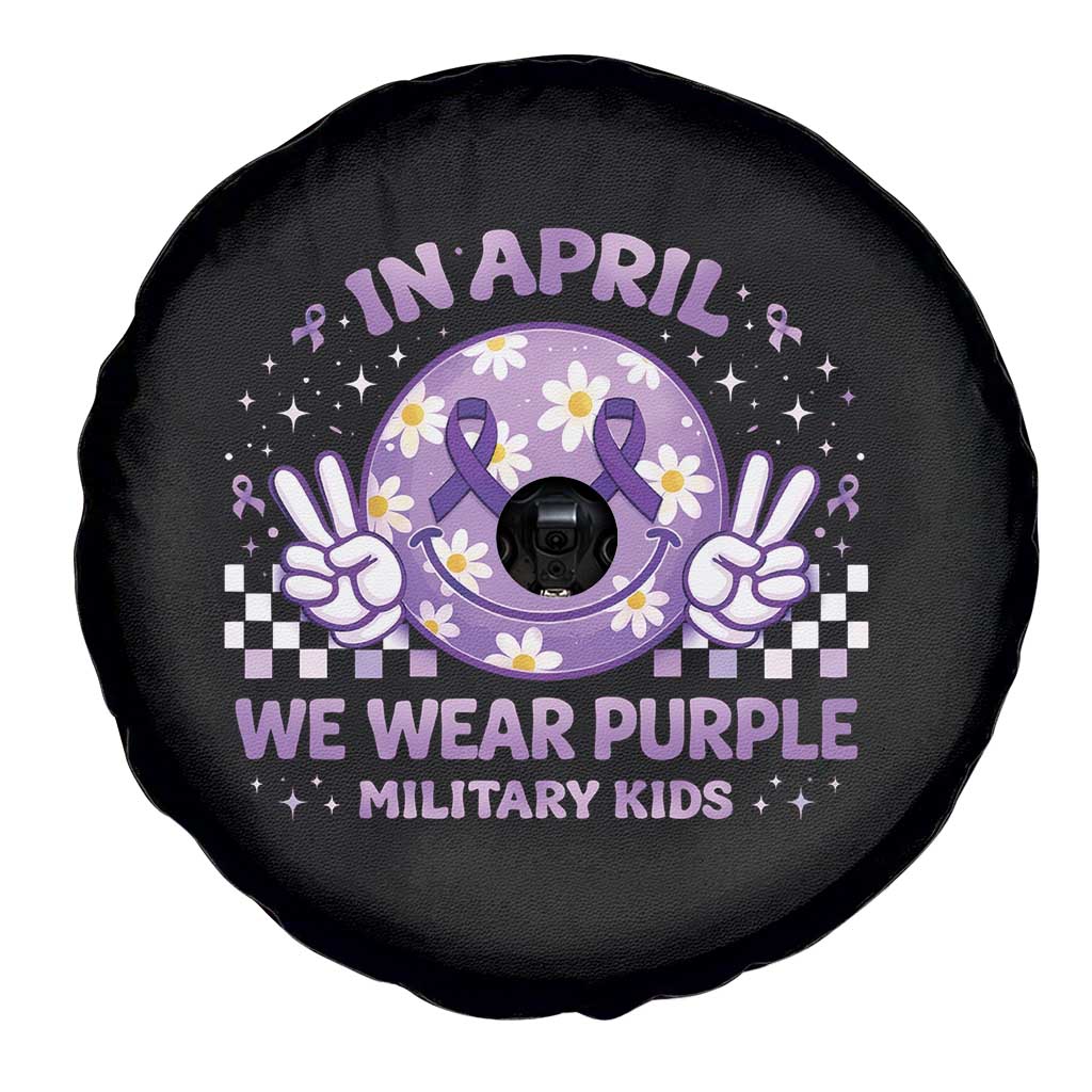 Proud Military Kids Spare Tire Cover Groovy Smile Face In April We Wear Purple Military Child Month TS10 Print Your Wear