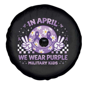 Proud Military Kids Spare Tire Cover Groovy Smile Face In April We Wear Purple Military Child Month TS10 Print Your Wear