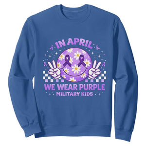 Proud Military Kids Sweatshirt Groovy Smile Face In April We Wear Purple Military Child Month TS10 Royal Blue Print Your Wear