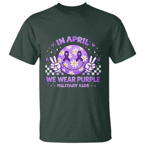 Proud Military Kids T Shirt Groovy Smile Face In April We Wear Purple Military Child Month TS10 Dark Forest Green Print Your Wear