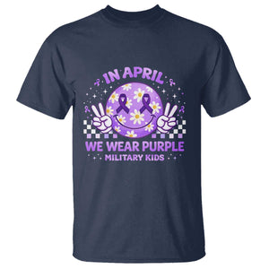Proud Military Kids T Shirt Groovy Smile Face In April We Wear Purple Military Child Month TS10 Navy Print Your Wear