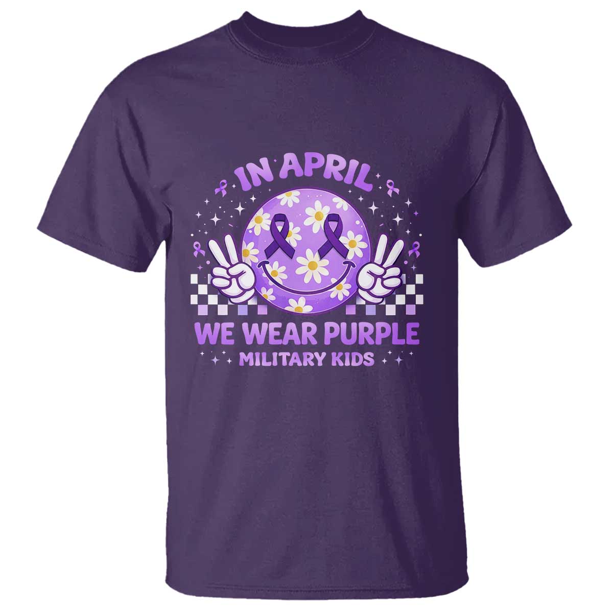 Proud Military Kids T Shirt Groovy Smile Face In April We Wear Purple Military Child Month TS10 Purple Print Your Wear