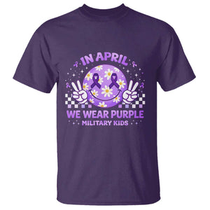 Proud Military Kids T Shirt Groovy Smile Face In April We Wear Purple Military Child Month TS10 Purple Print Your Wear