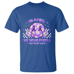 Proud Military Kids T Shirt Groovy Smile Face In April We Wear Purple Military Child Month TS10 Royal Blue Print Your Wear