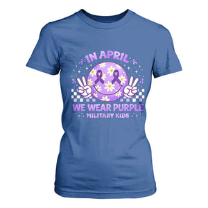 Proud Military Kids T Shirt For Women Groovy Smile Face In April We Wear Purple Military Child Month TS10 Royal Blue Print Your Wear