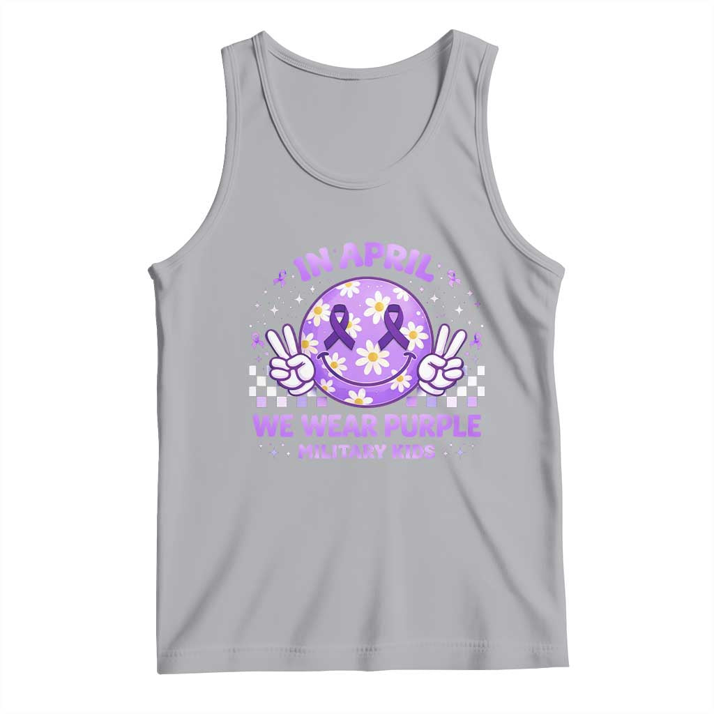Proud Military Kids Tank Top Groovy Smile Face In April We Wear Purple Military Child Month TS10 Athletic Heather Print Your Wear