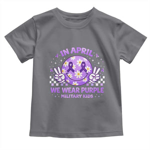 Proud Military Kids Toddler T Shirt Groovy Smile Face In April We Wear Purple Military Child Month TS10 Charcoal Print Your Wear