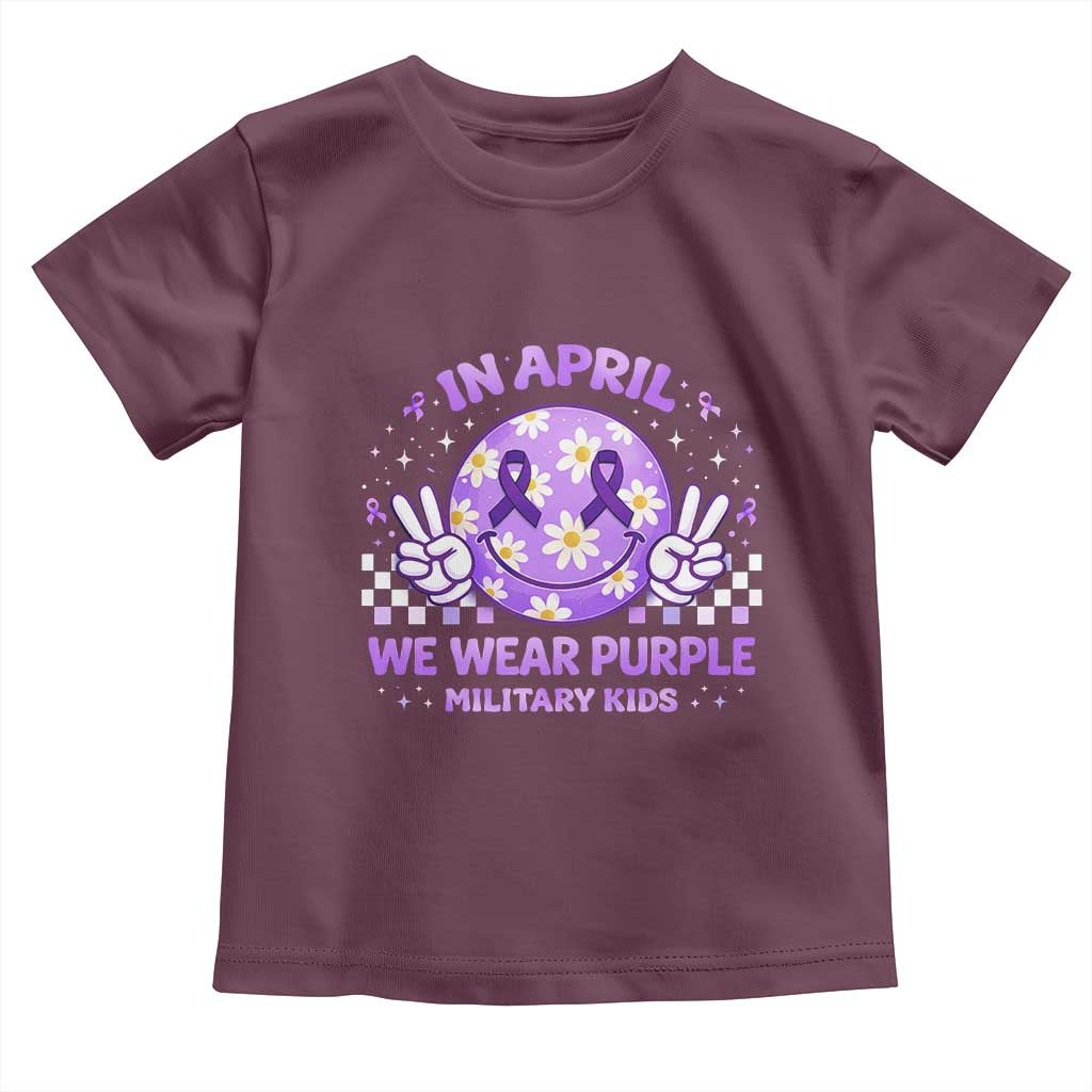 Proud Military Kids Toddler T Shirt Groovy Smile Face In April We Wear Purple Military Child Month TS10 Maroon Print Your Wear