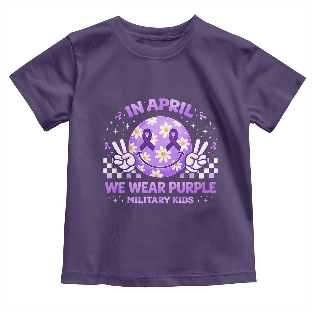 Proud Military Kids Toddler T Shirt Groovy Smile Face In April We Wear Purple Military Child Month TS10 Purple Print Your Wear