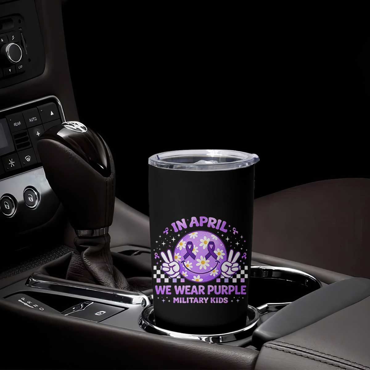 Proud Military Kids Tumbler Cup Groovy Smile Face In April We Wear Purple Military Child Month TS10 Print Your Wear