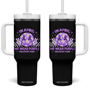 Proud Military Kids Tumbler With Handle Groovy Smile Face In April We Wear Purple Military Child Month TS10 One Size: 40 oz Black Print Your Wear