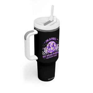 Proud Military Kids Tumbler With Handle Groovy Smile Face In April We Wear Purple Military Child Month TS10 Print Your Wear
