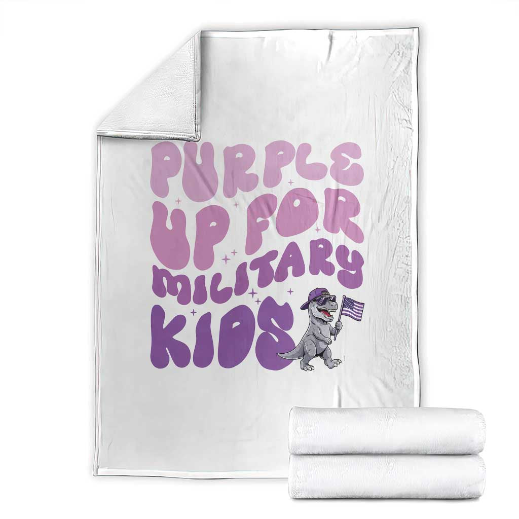 Purple Up For Military Kids Throw Blanket Groovy Dino Dinosaur Military Child Month TS10 White Print Your Wear