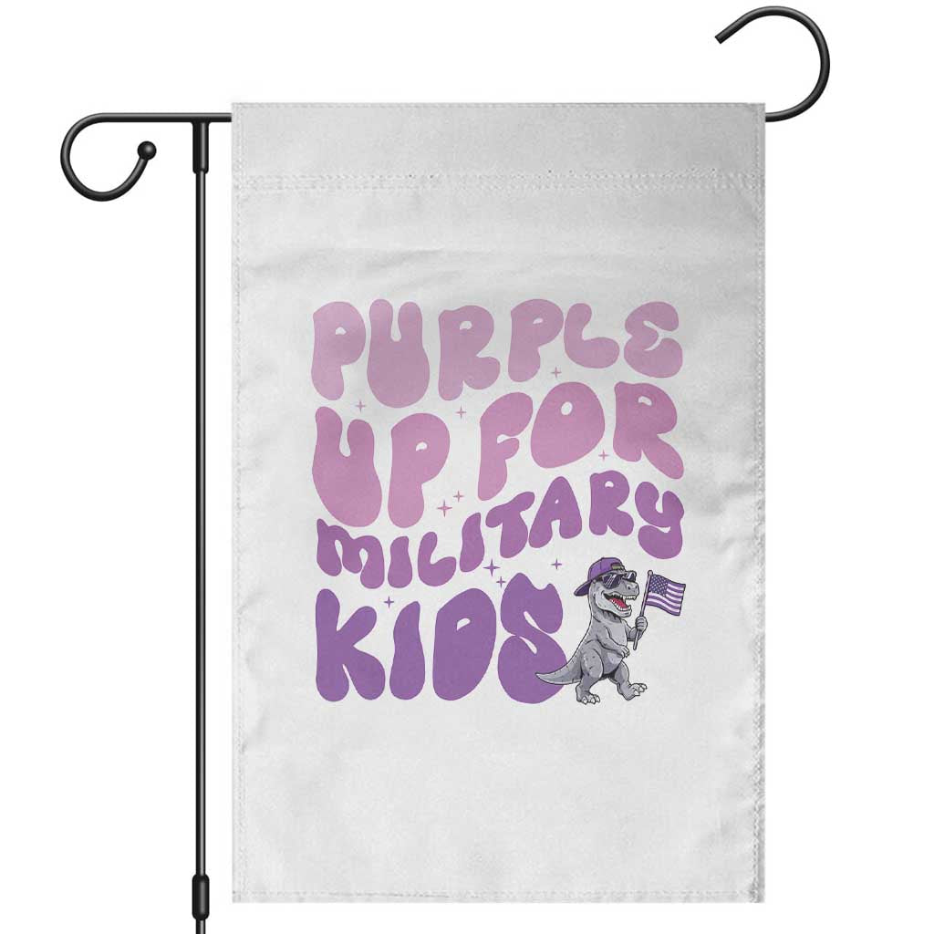 Purple Up For Military Kids Garden Flag Groovy Dino Dinosaur Military Child Month TS10 White Print Your Wear