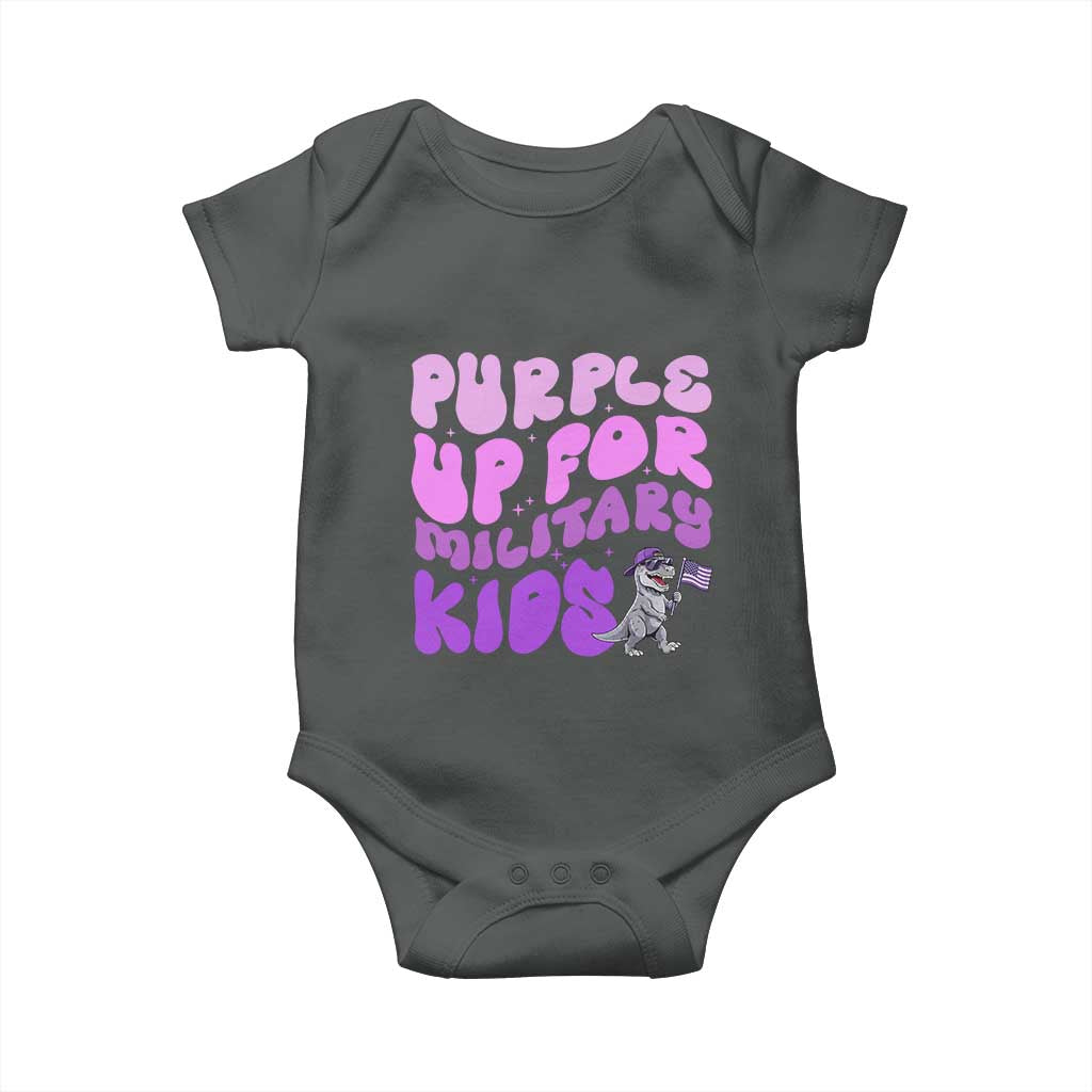 Purple Up For Military Kids Baby Onesie Groovy Dino Dinosaur Military Child Month TS10 Dark Heather Print Your Wear