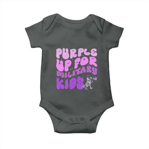 Purple Up For Military Kids Baby Onesie Groovy Dino Dinosaur Military Child Month TS10 Dark Heather Print Your Wear