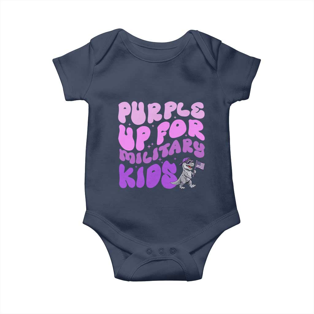 Purple Up For Military Kids Baby Onesie Groovy Dino Dinosaur Military Child Month TS10 Navy Print Your Wear